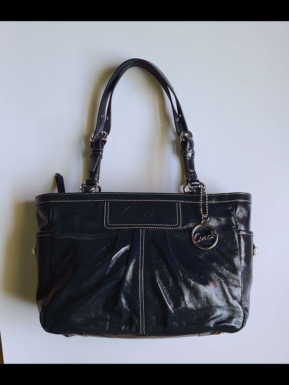Coach Legacy Midnight Blue Patent Leather Turnlock Double Handle Tote Bag